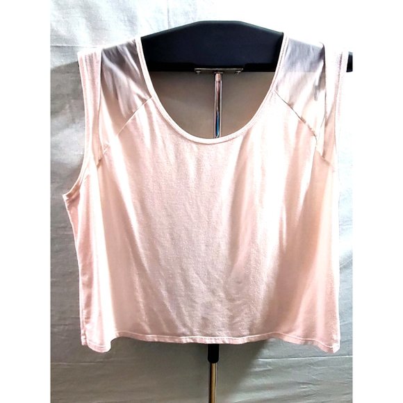 Light Peach Short Sleeve Crop Top with sheer Mesh Insets (2X) - Picture 2 of 12